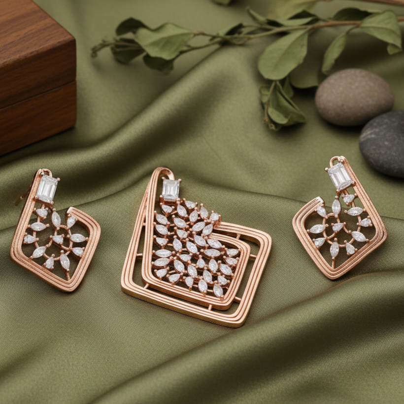 Blossom Bliss Sterling Silver Moissanite Pendant Set