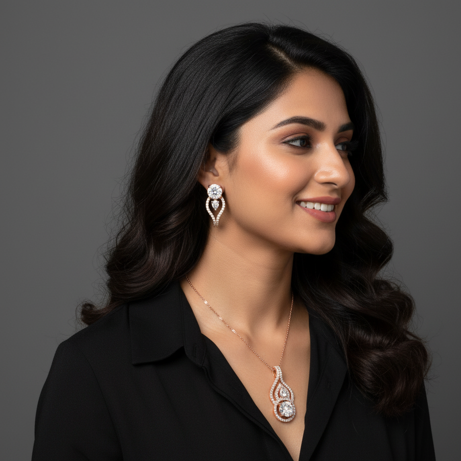 Minimal Moissanite Solitaire Pendant Set in 925 Silver for Women’s