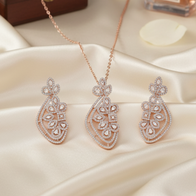 Petal Perfection Sterling Silver Moissanite Pendant Set