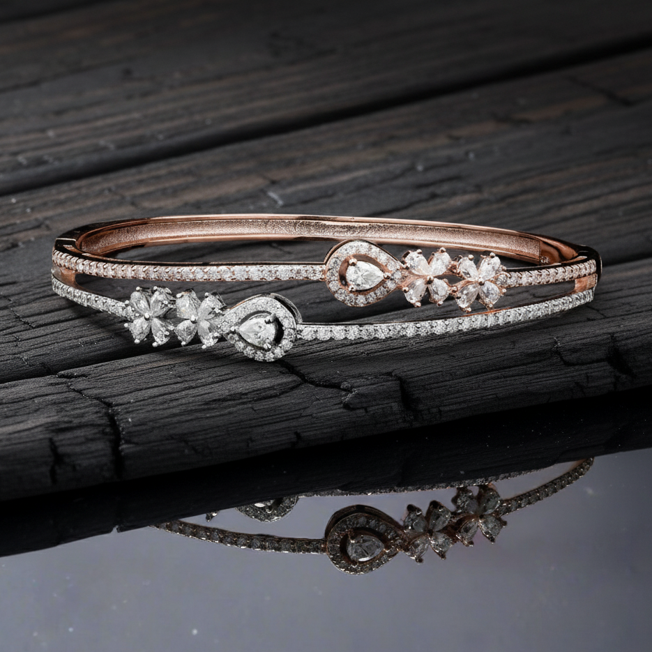 Rose Gold-Plated Moissanite Bracelet Kada in 925 Silver