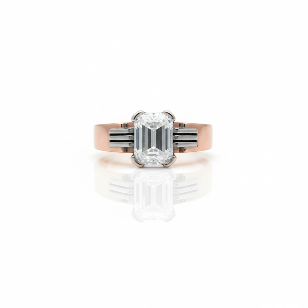 Unisex Emerald 1 Carat Solitaire Ring in Sterling Silver with Moissanite