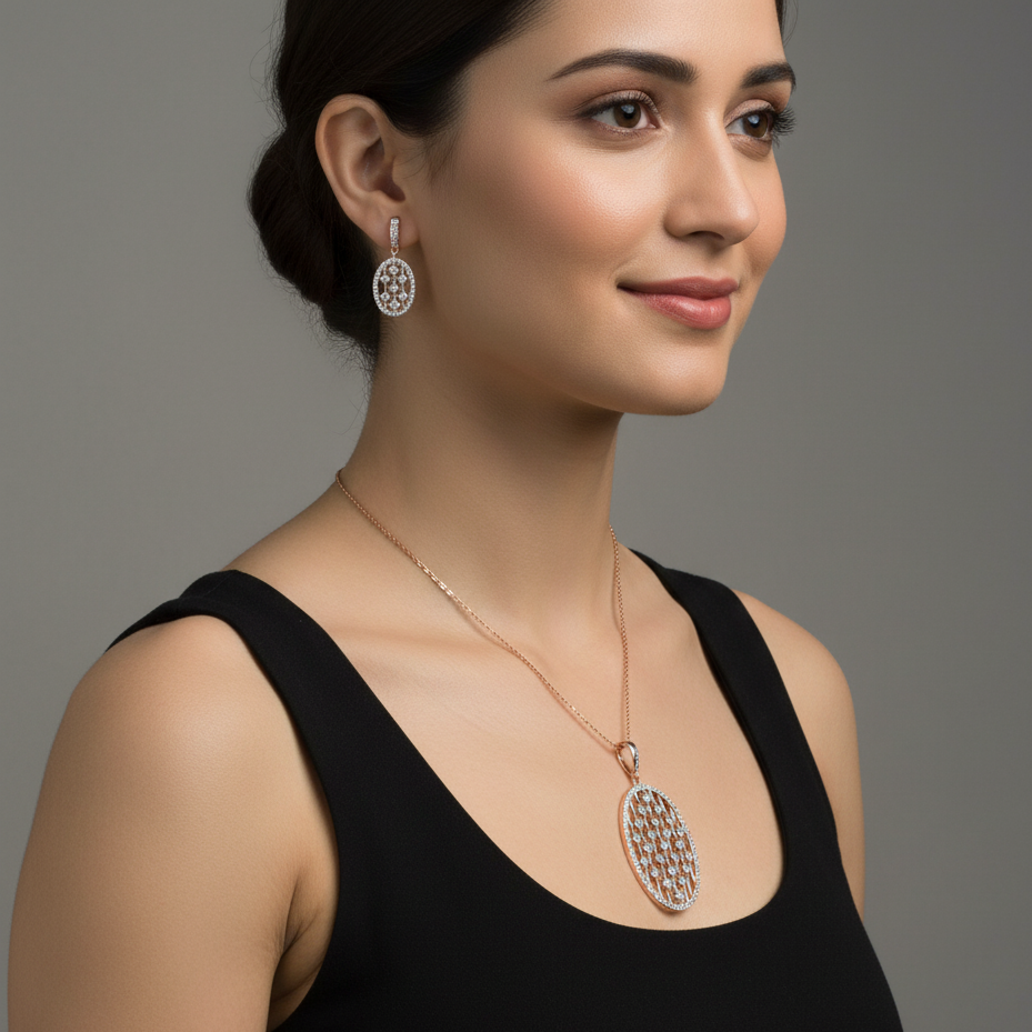 925 Silver Moissanite Round Cut Pendant Set for Gifting and Daily Wear