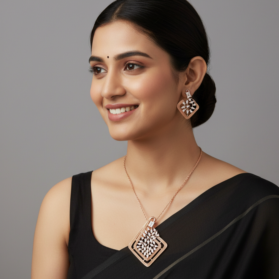 Blossom Bliss Sterling Silver Moissanite Pendant Set