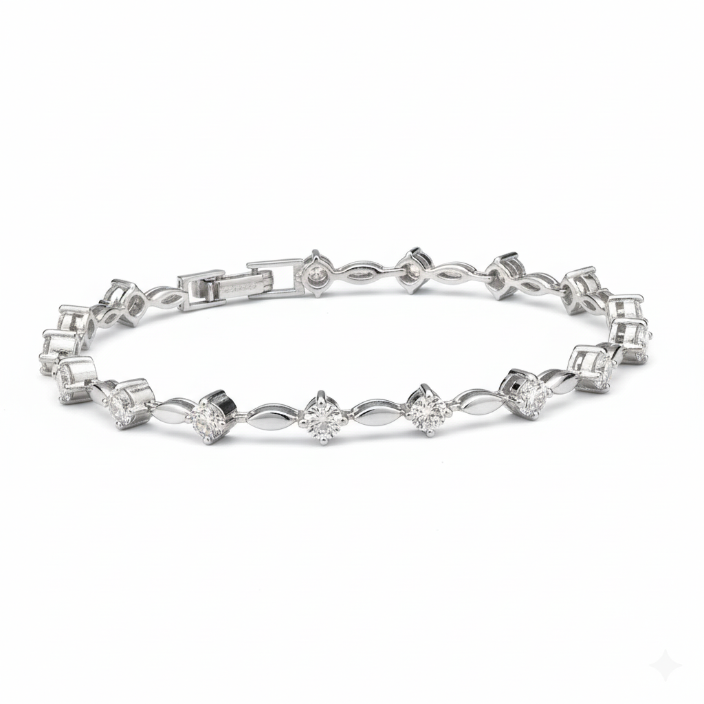 Moissanite Link Bracelet in Sterling Silver, perfect for every occasion