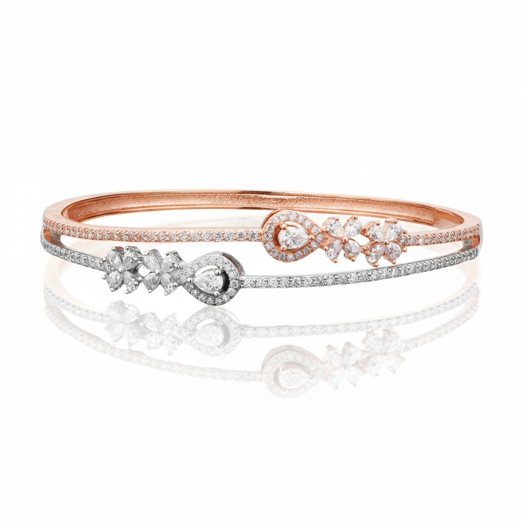 Rose Gold-Plated Moissanite Bracelet Kada in 925 Silver