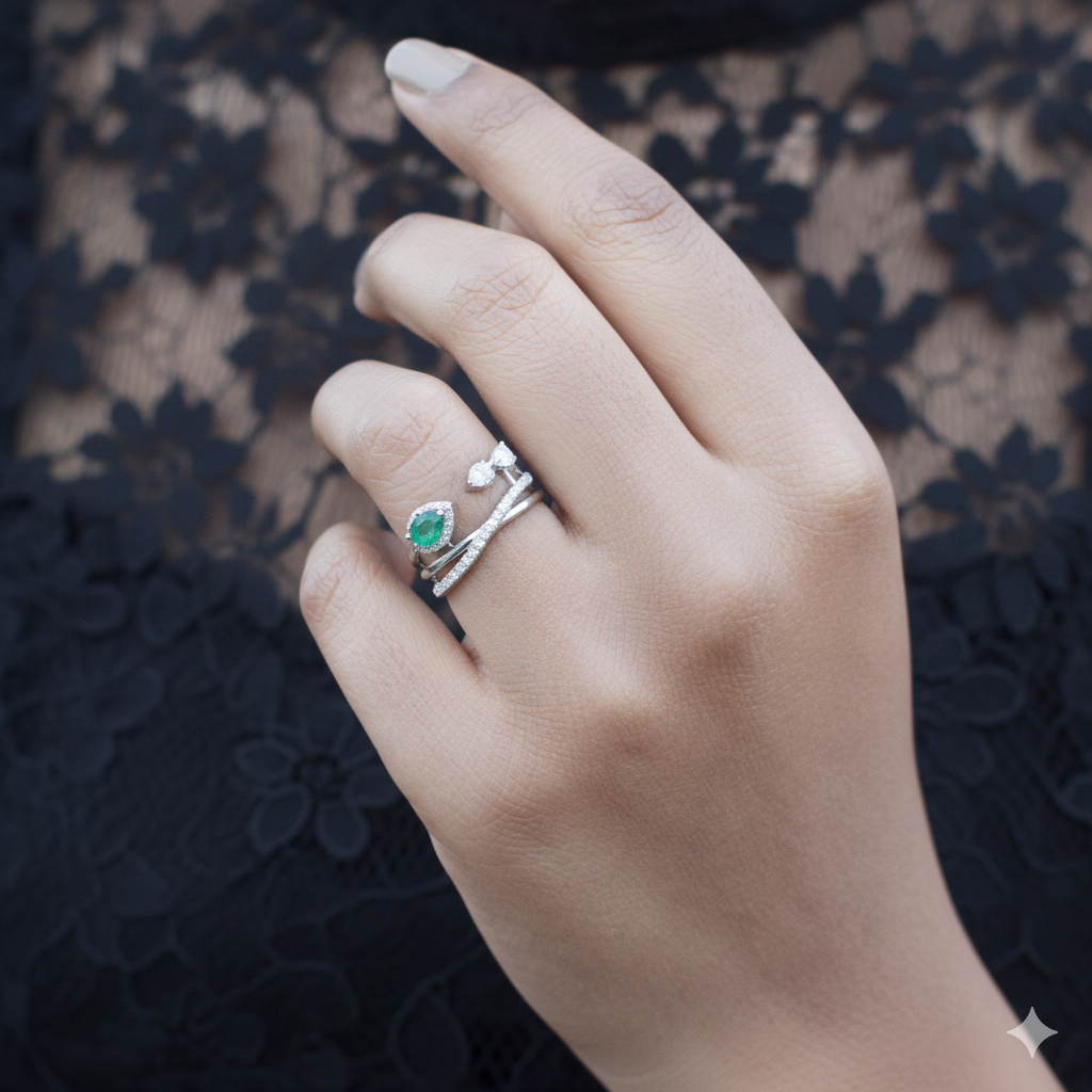 Lab Grown Emerald Pear ring