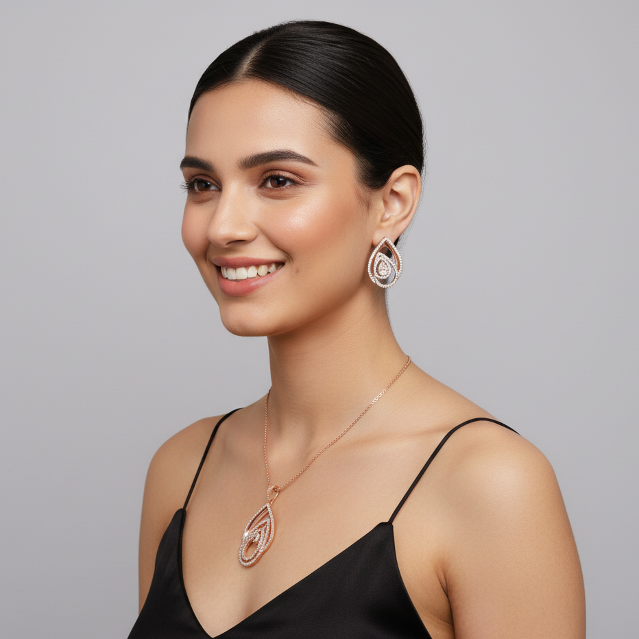 925 Silver Moissanite Solitaire Pendant Set for Brides & Festive Wear