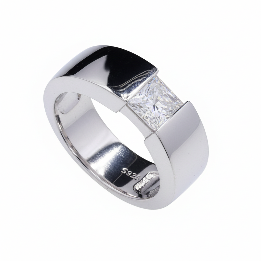 925 Silver Moissanite Solitaire Ring for Men