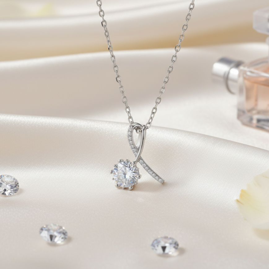 925 Sterling silver Moissanite Pendant in Sterling Silver