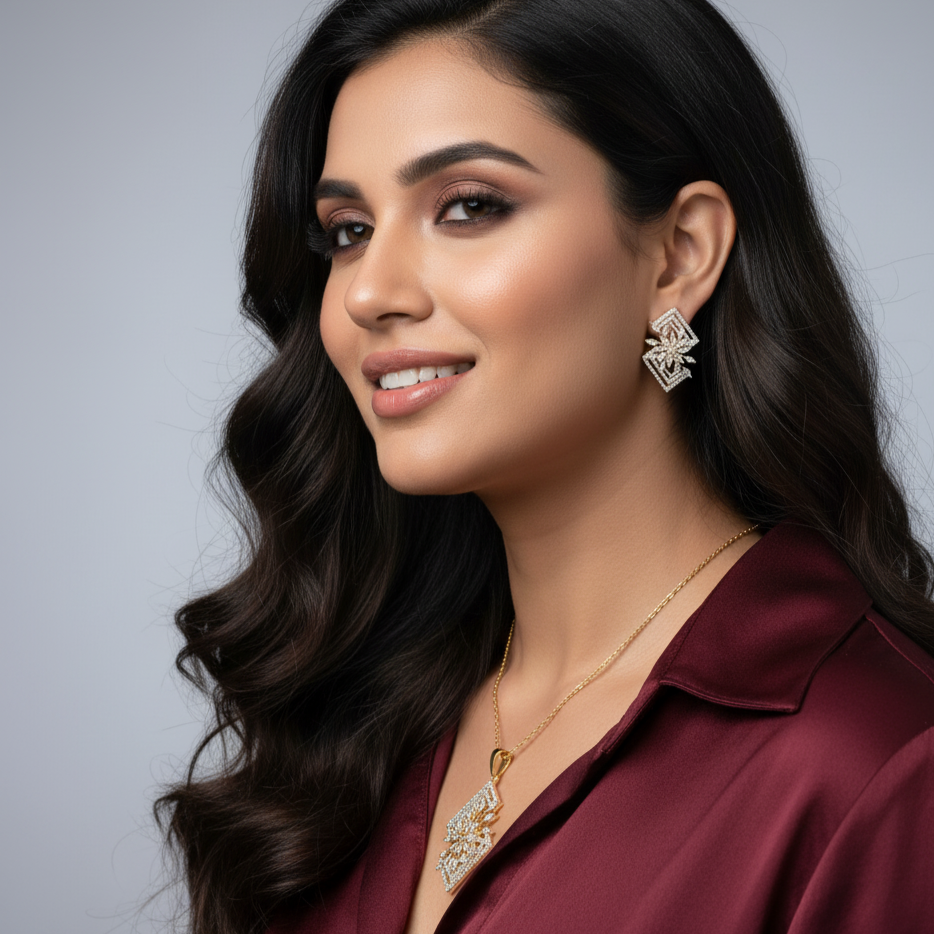 Affordable Moissanite Pendant Set in Silver WITH Gold Rhodium for Party & Bridal Wear