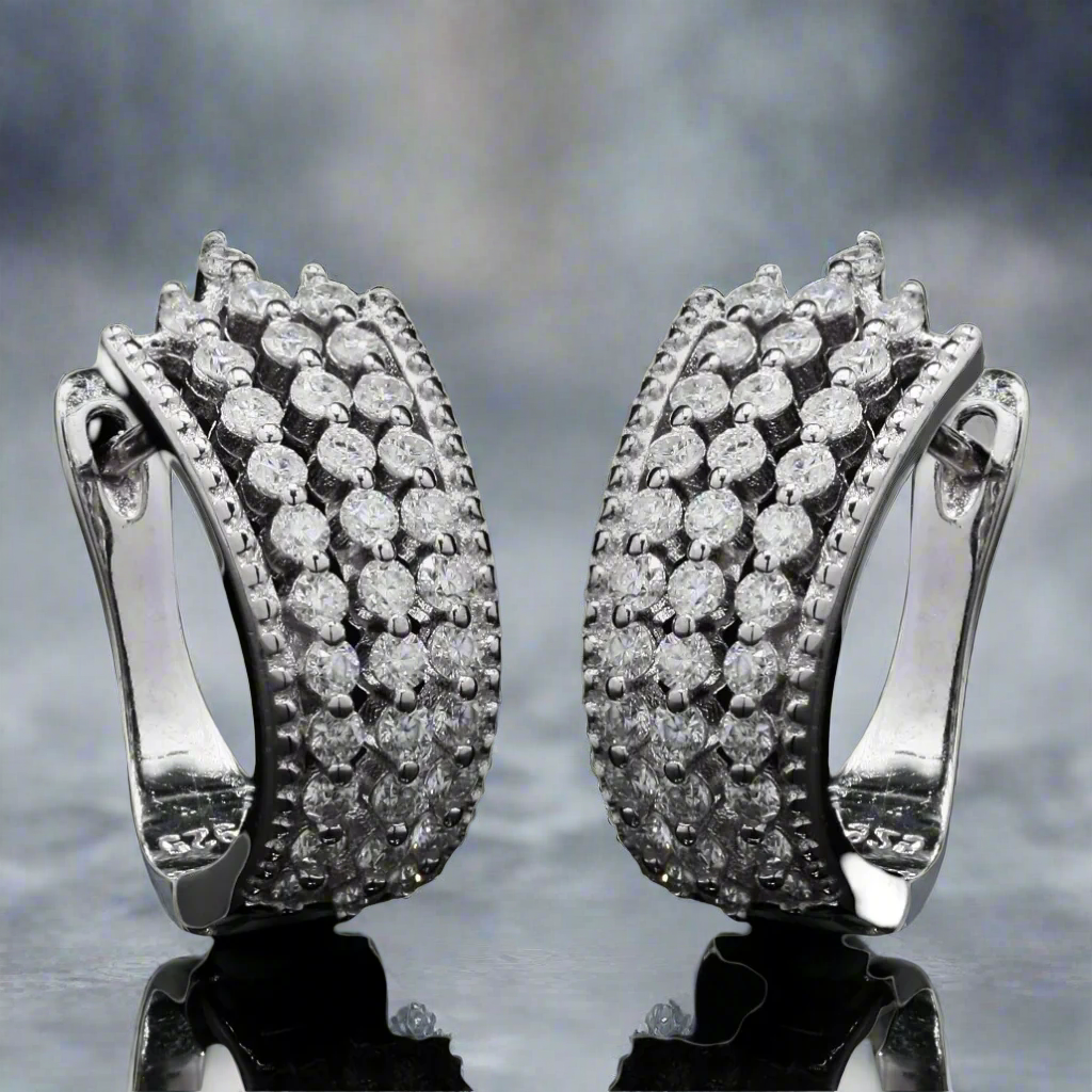 Moissanite Sparkling Sterling Silver Elegance Hoop Earrings