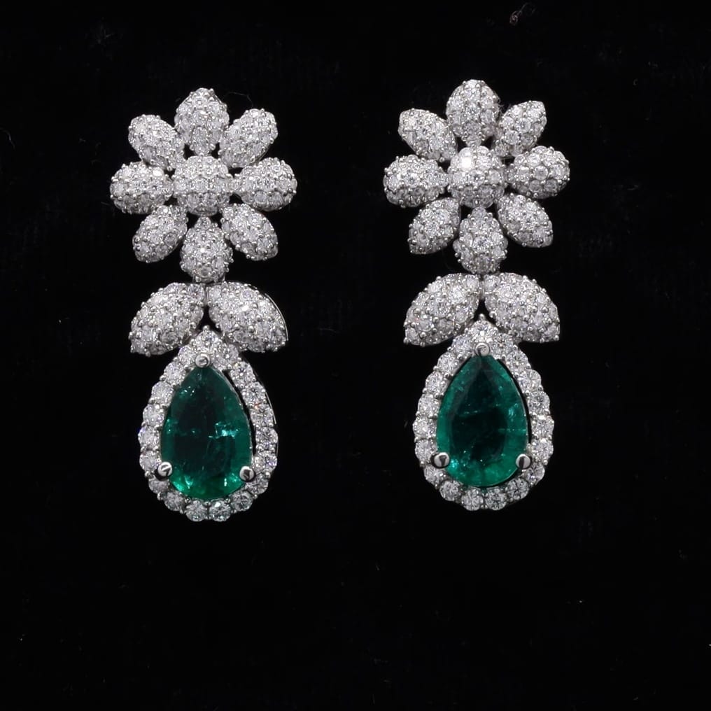 Bridal Moissanite and Lab Emerald Necklace in 925 Silver