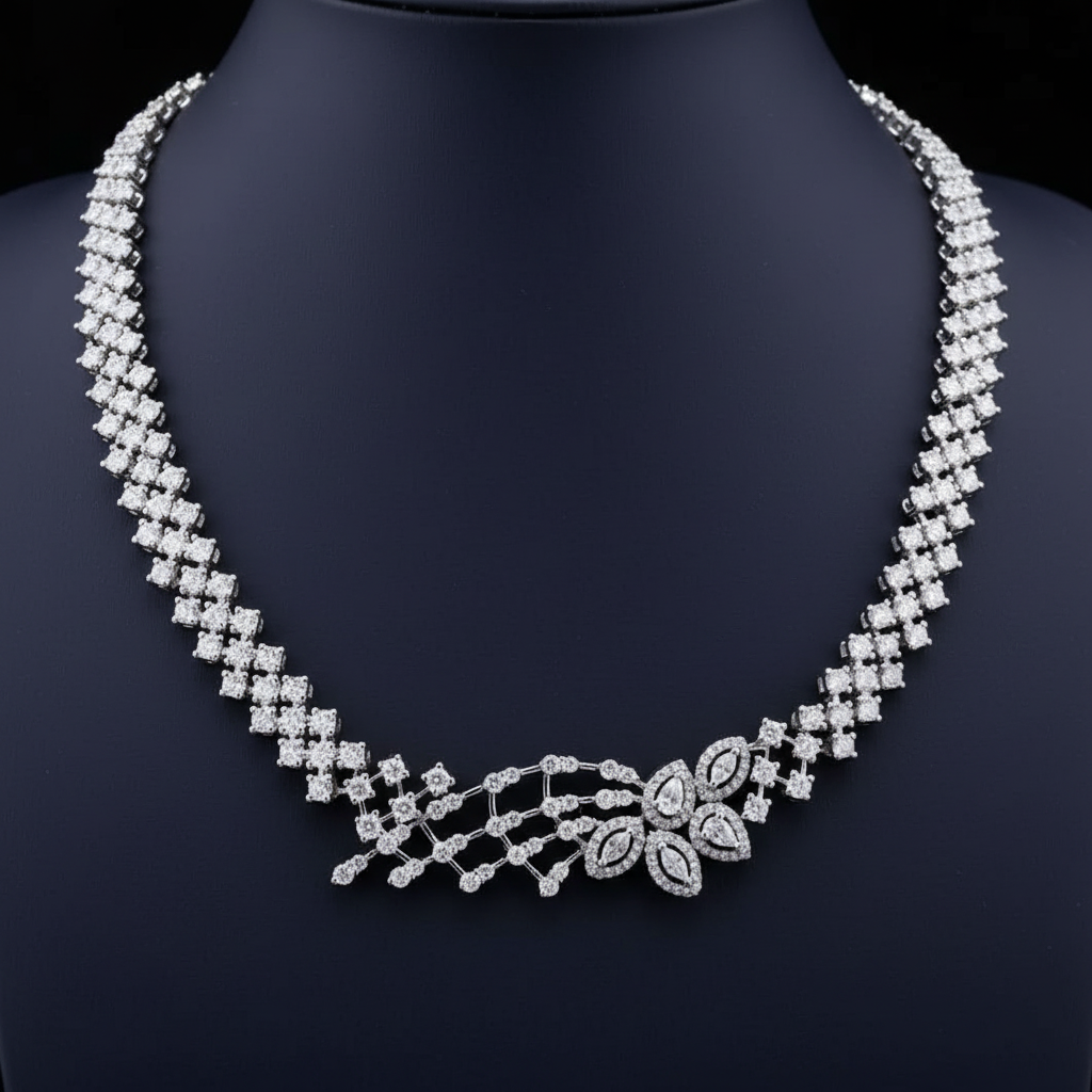 Glam Moissanite Date Look Simple Necklace in Silver