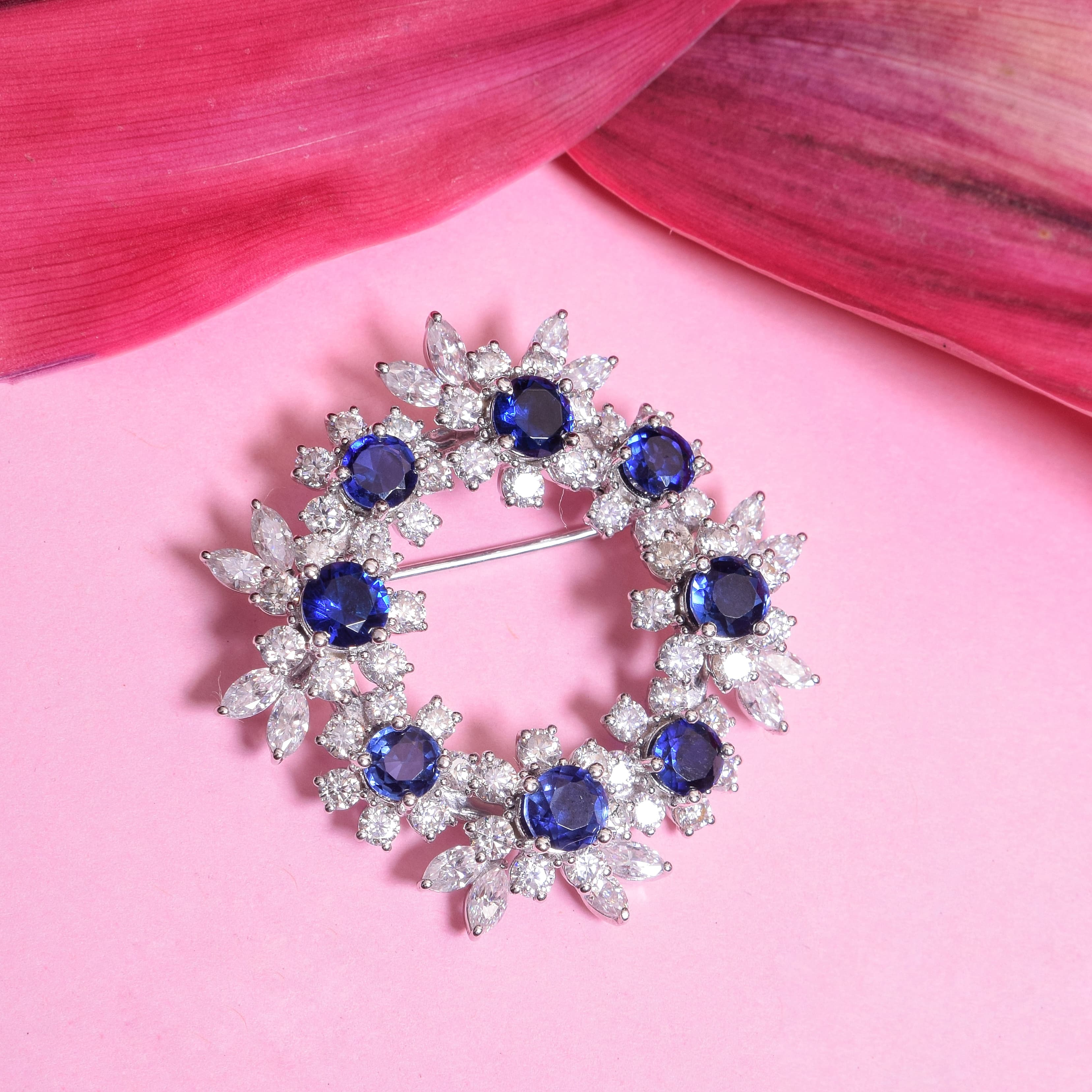 Round Blue Stone Moissanite Brooch for Men