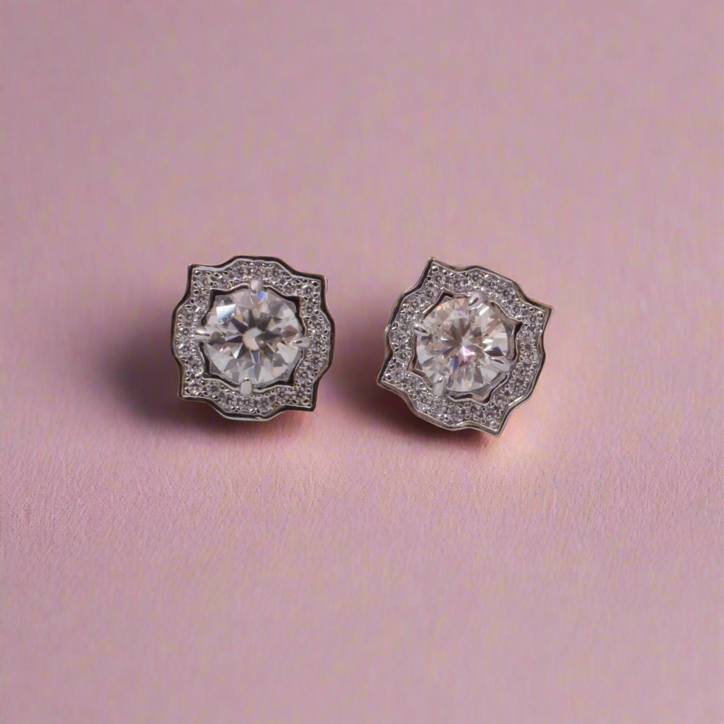 Sparkling Treasure Round Sterling Silver Moissanite Studs Earring