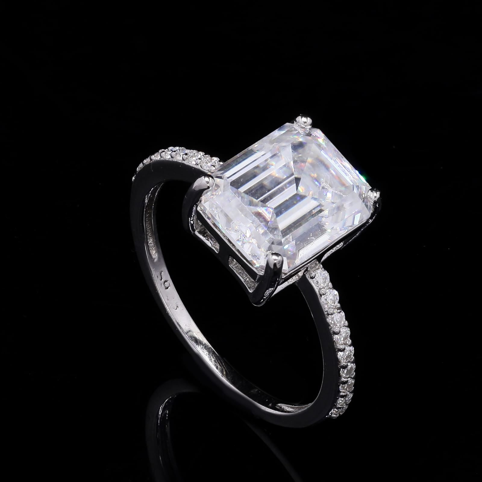 Elegant Emerald cut Moissanite Silver Promise Ring