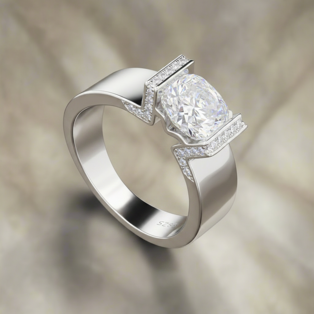 Starlit Crown Moissanite Solitaire Engagement Ring in 925 Silver