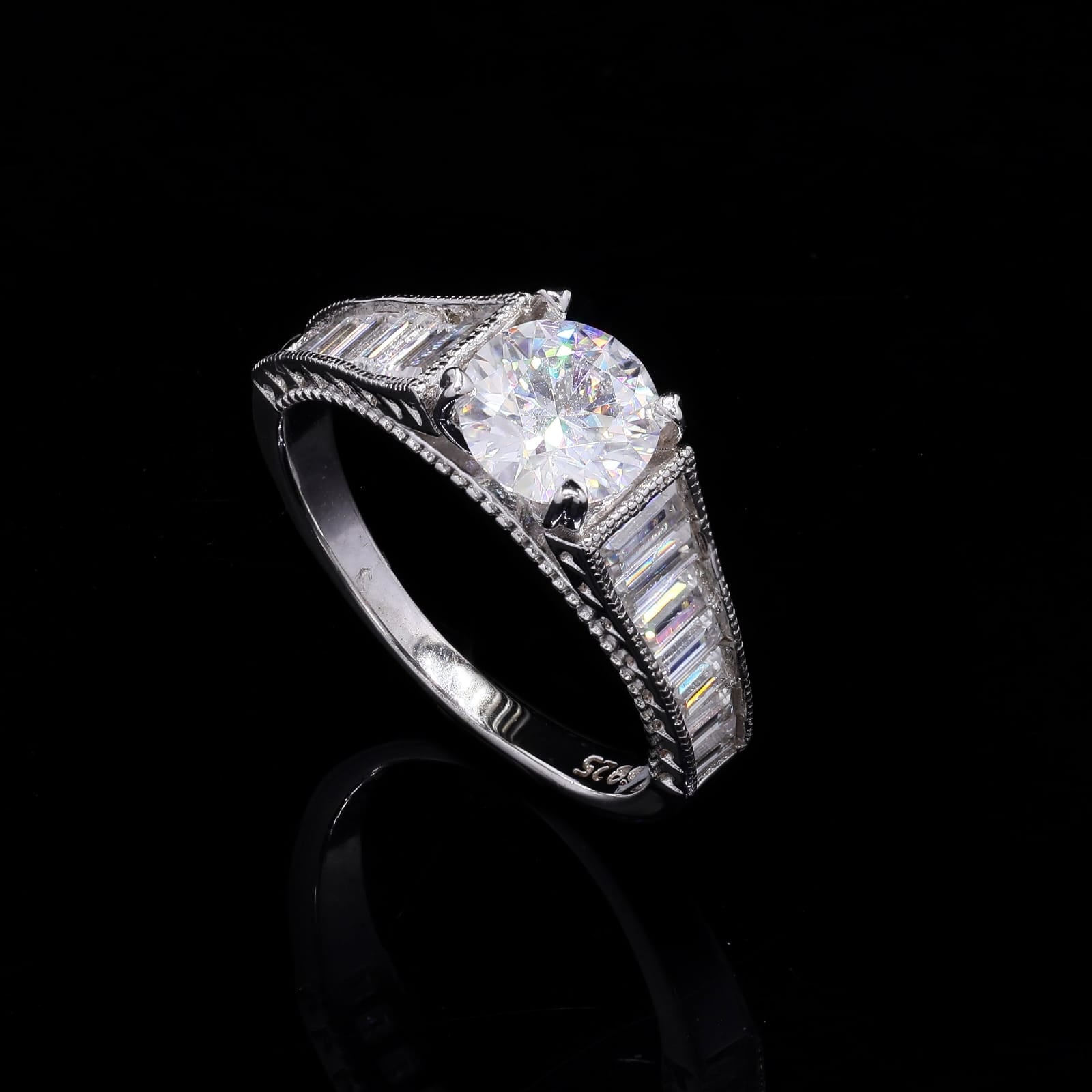 Twilight Spark Silver Moissanite Ring
