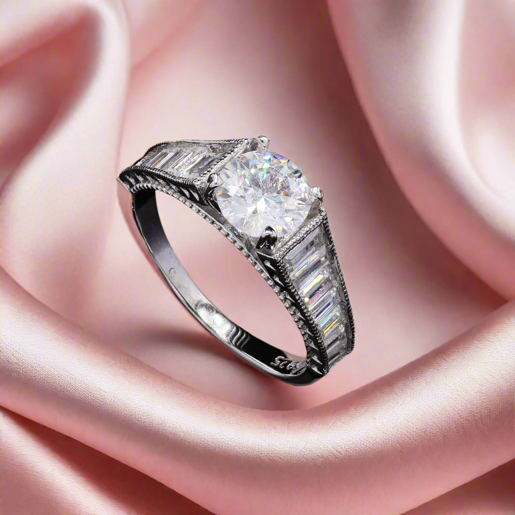 Twilight Spark Silver Moissanite Ring