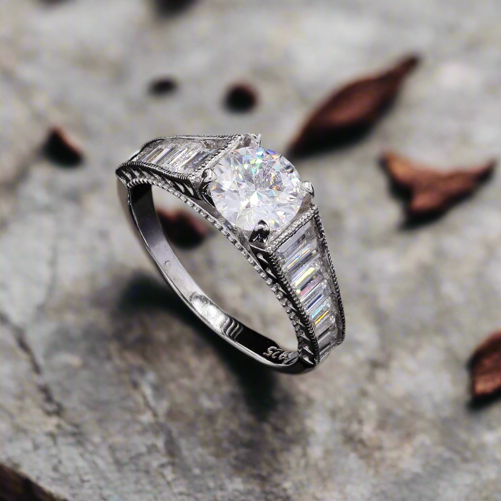 Twilight Spark Silver Moissanite Ring