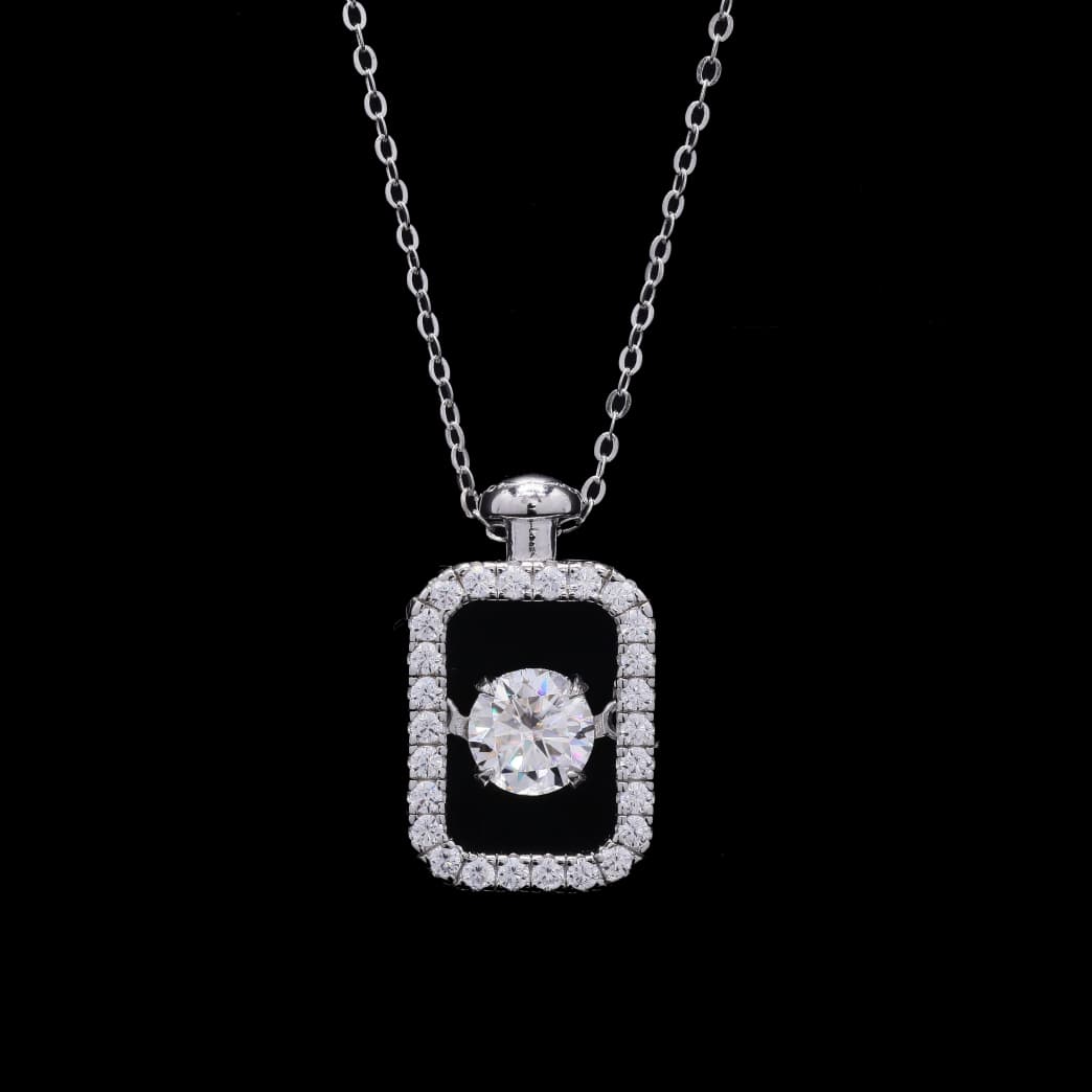 Dancing Moissanite Rectangle Shape Hollow Out Moissanite Diamond Pendant / Pendant for Beer Lover