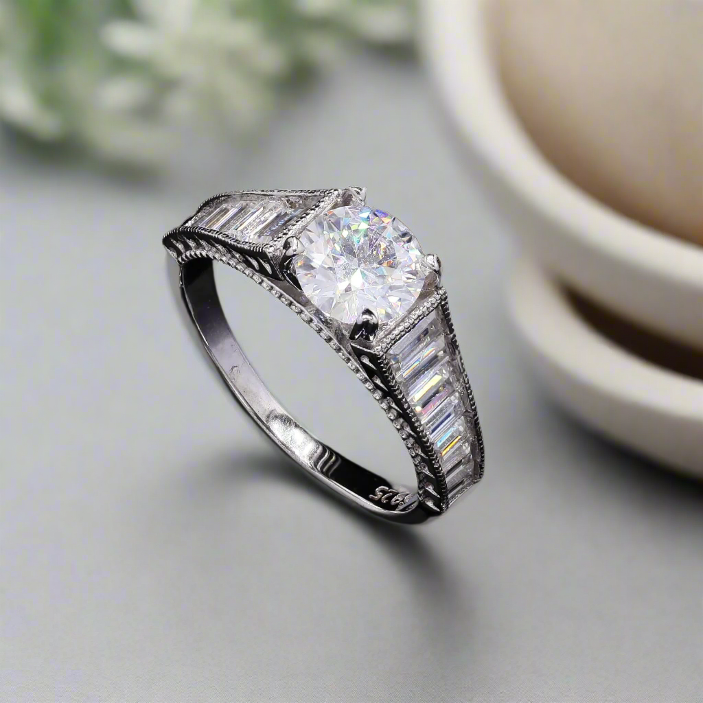 Twilight Spark Silver Moissanite Ring