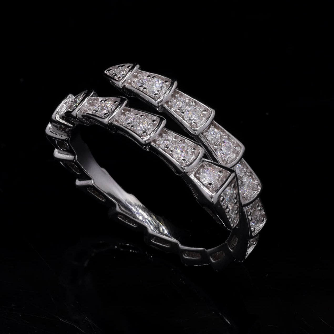 Sterling Silver with Moissanite Serpent Coil Ring