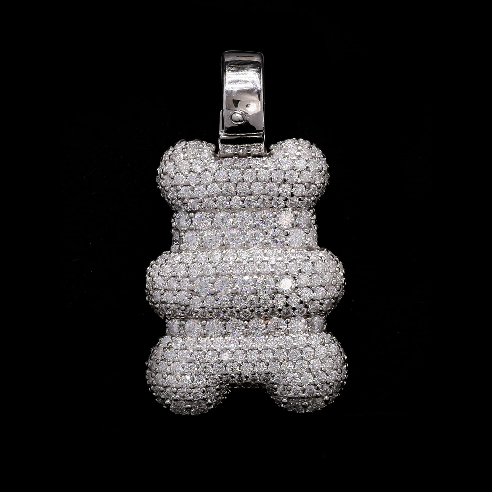 Sterling Silver with Moissanite Men’s Teddy Bear Pendant