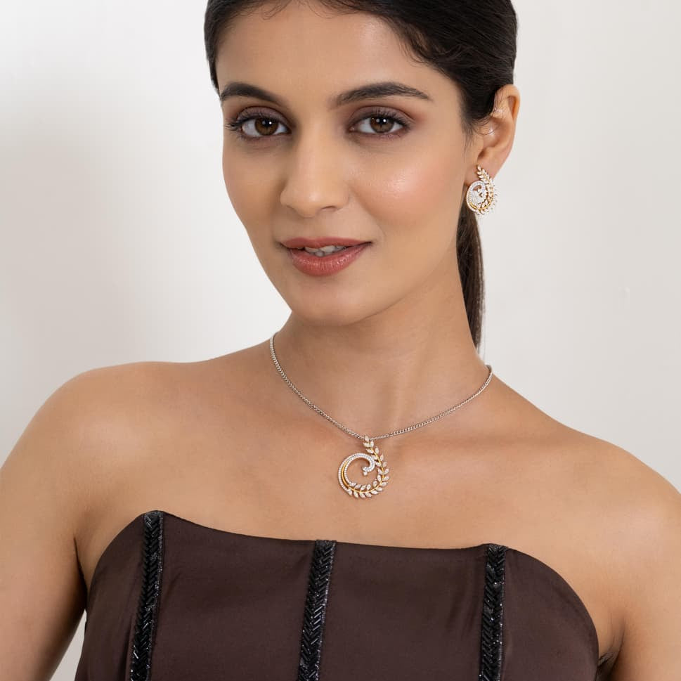 Melody of Flowers Sterling Silver Moissanite Pendant set