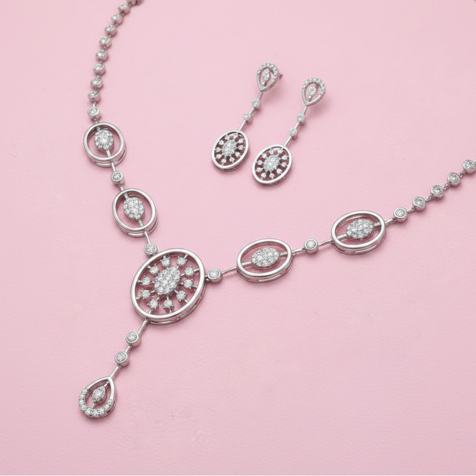 Signature Halo Lab Grown Moissanite Necklace Set in 925 Silver