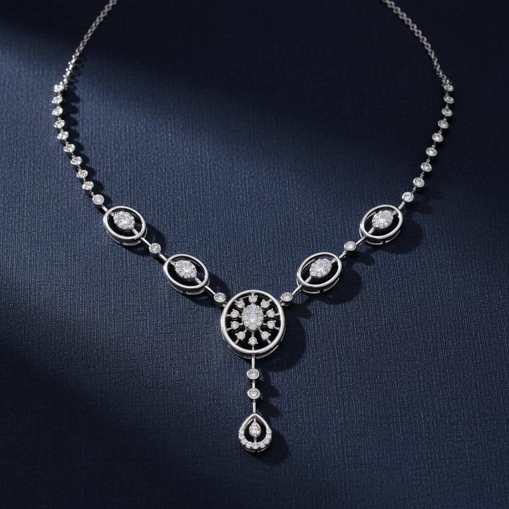 Signature Halo Lab Grown Moissanite Necklace Set in 925 Silver