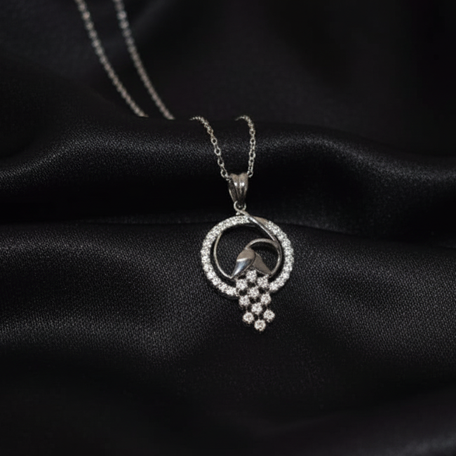 Rose Floral Droplet Pendant in Sterling Silver with Moissanite