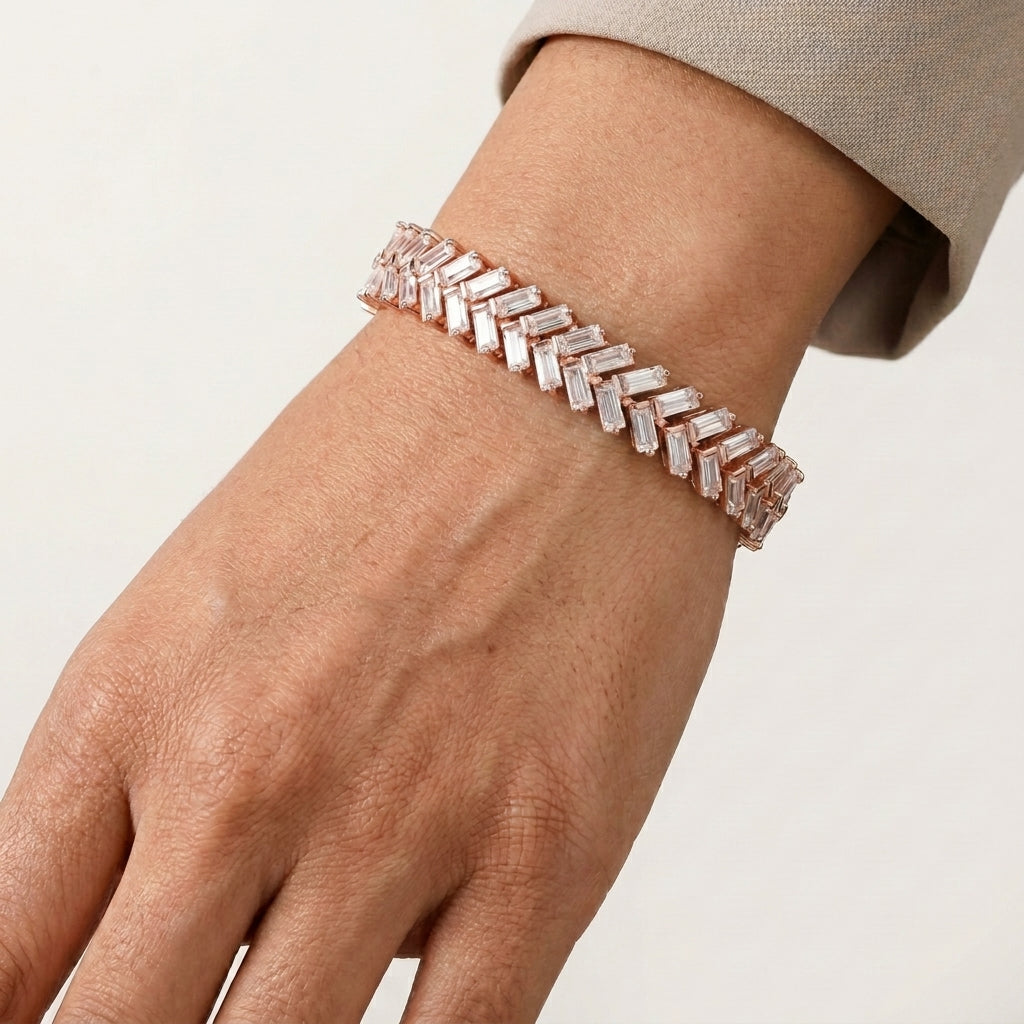 Zipper Tennis Bracelet in Moissanite with Silver in Rose Gold Rhodium