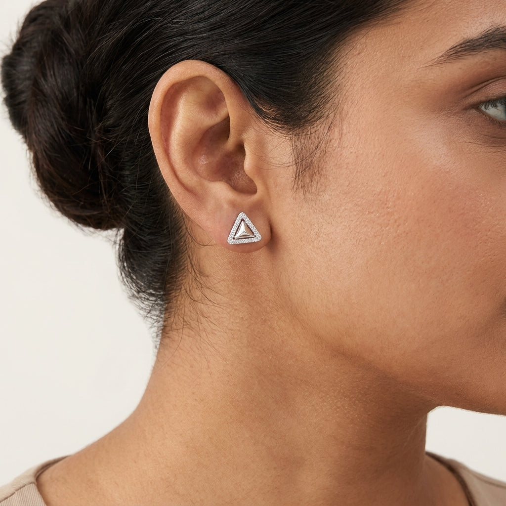 Elara Triangle Studs in Sterling SIlver with Moissanite for Kids