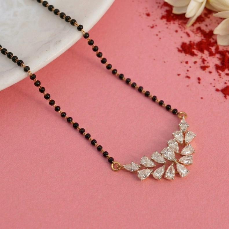Minimal Radiance Moissanite Mangalsutra in 925 Silver with Rhodium Plating | An Everyday Moissanite Diamond Mangalsutra