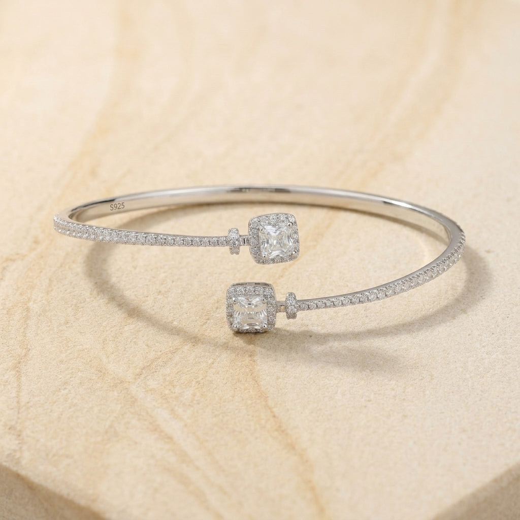 Square Radiant Cut Elegant Moissanite Bracelet in 925 Silver