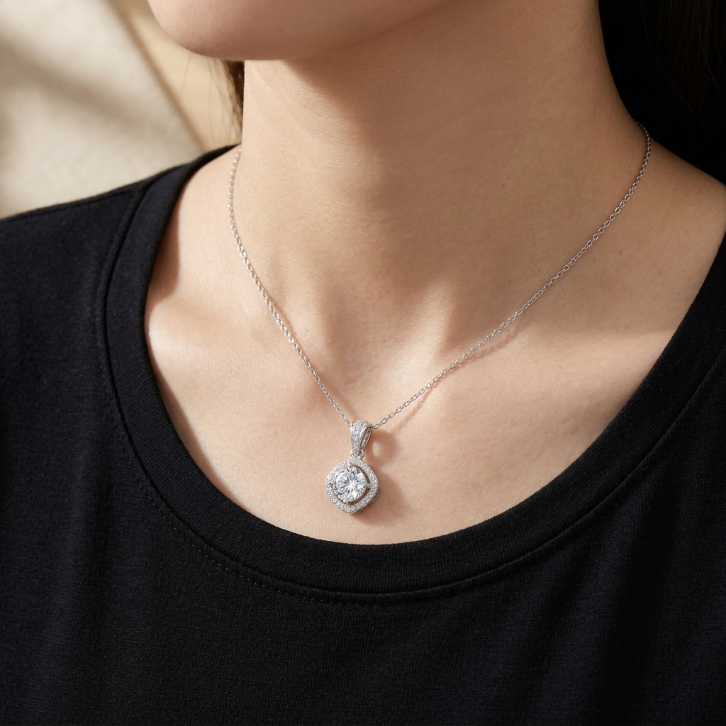 Silver Drizzle Drop Moissanite Pendant in Silver
