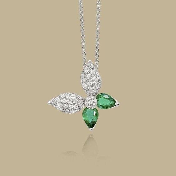 Butterfly Lab Grown Emerald Pendant with Moissanite and in Sterling Silver