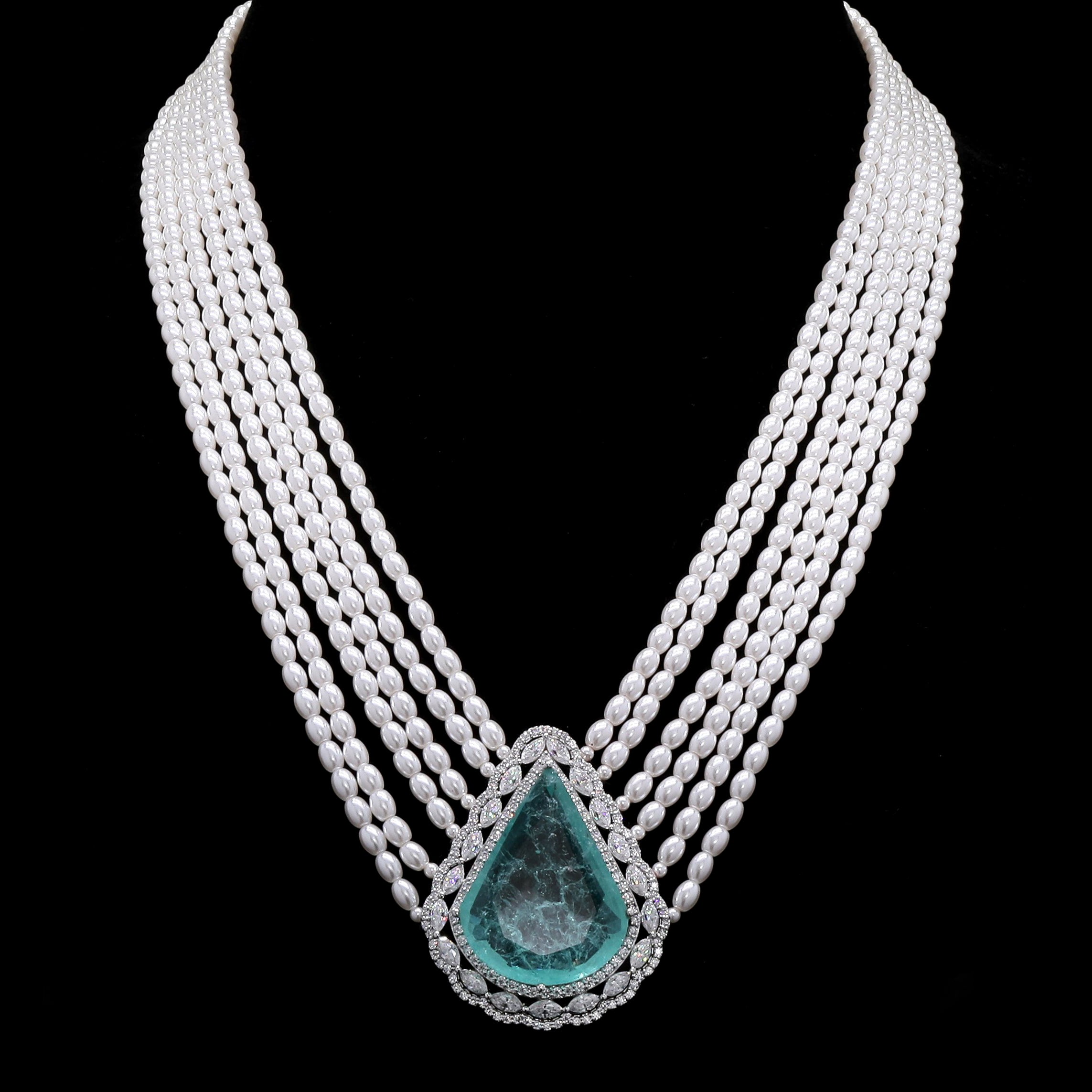 Forever Royale Lab-Grown Emerald, Moissanite and Pearl Necklace