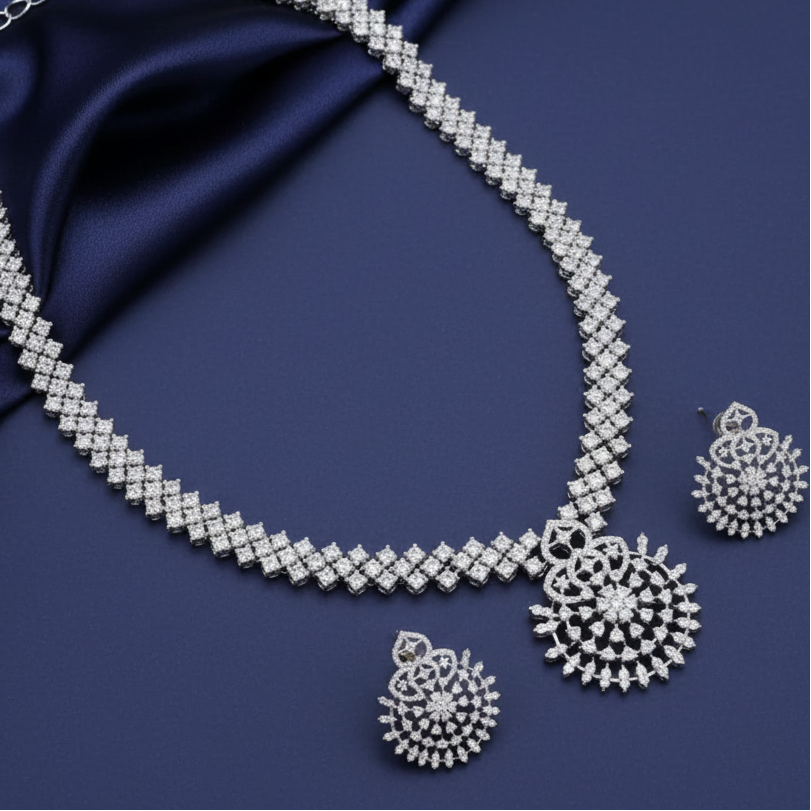 925 Silver Bar Necklace with Moissanite Diamond, perfect for Wedding wear