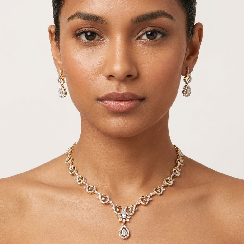 Statement Moissanite Necklace in Pure 925 Silver in Gold Finish