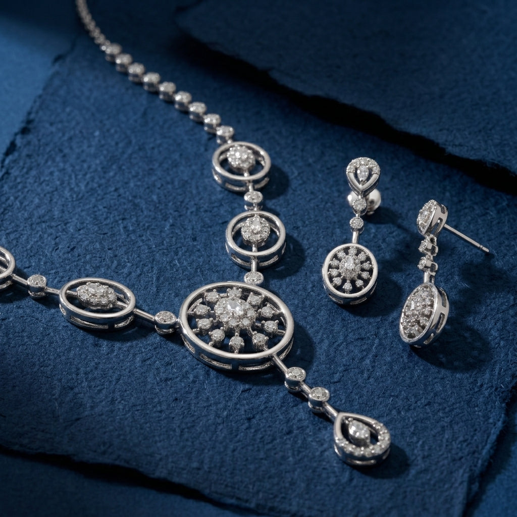 Signature Halo Lab Grown Moissanite Necklace Set in 925 Silver