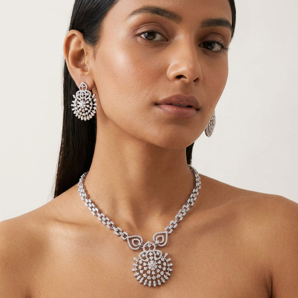 Bridal Moissanite Necklace Set in 925 Silver
