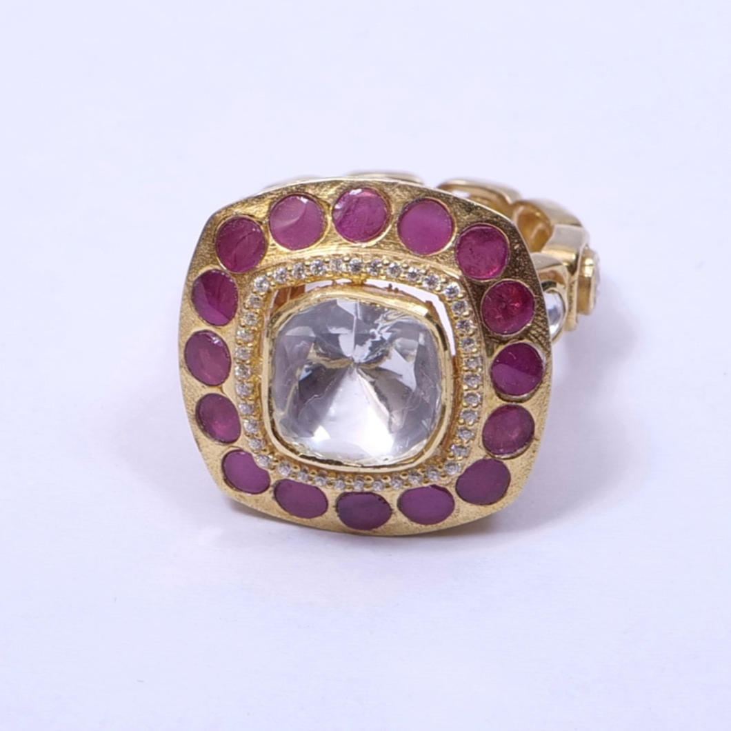 Elegant Moissanite Polki Ring in Sterling Silver