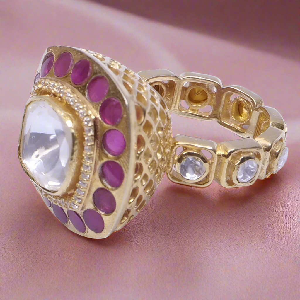 Elegant Moissanite Polki Ring in Sterling Silver