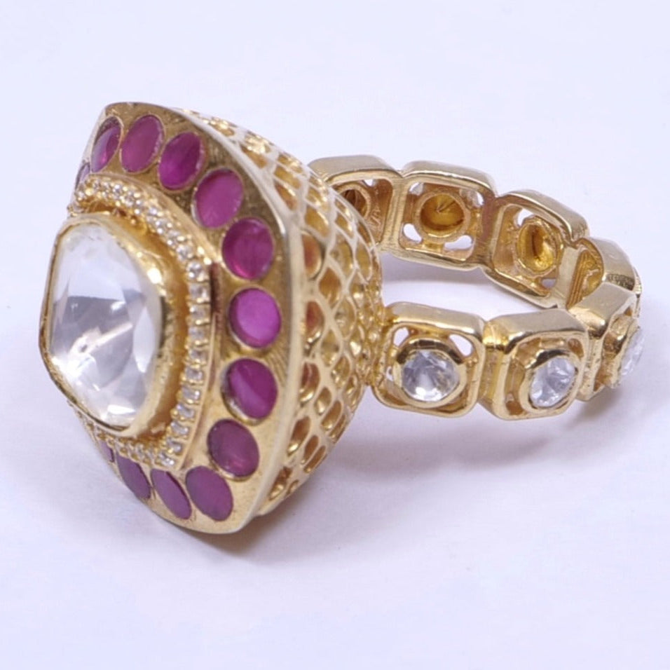 Elegant Moissanite Polki Ring in Sterling Silver