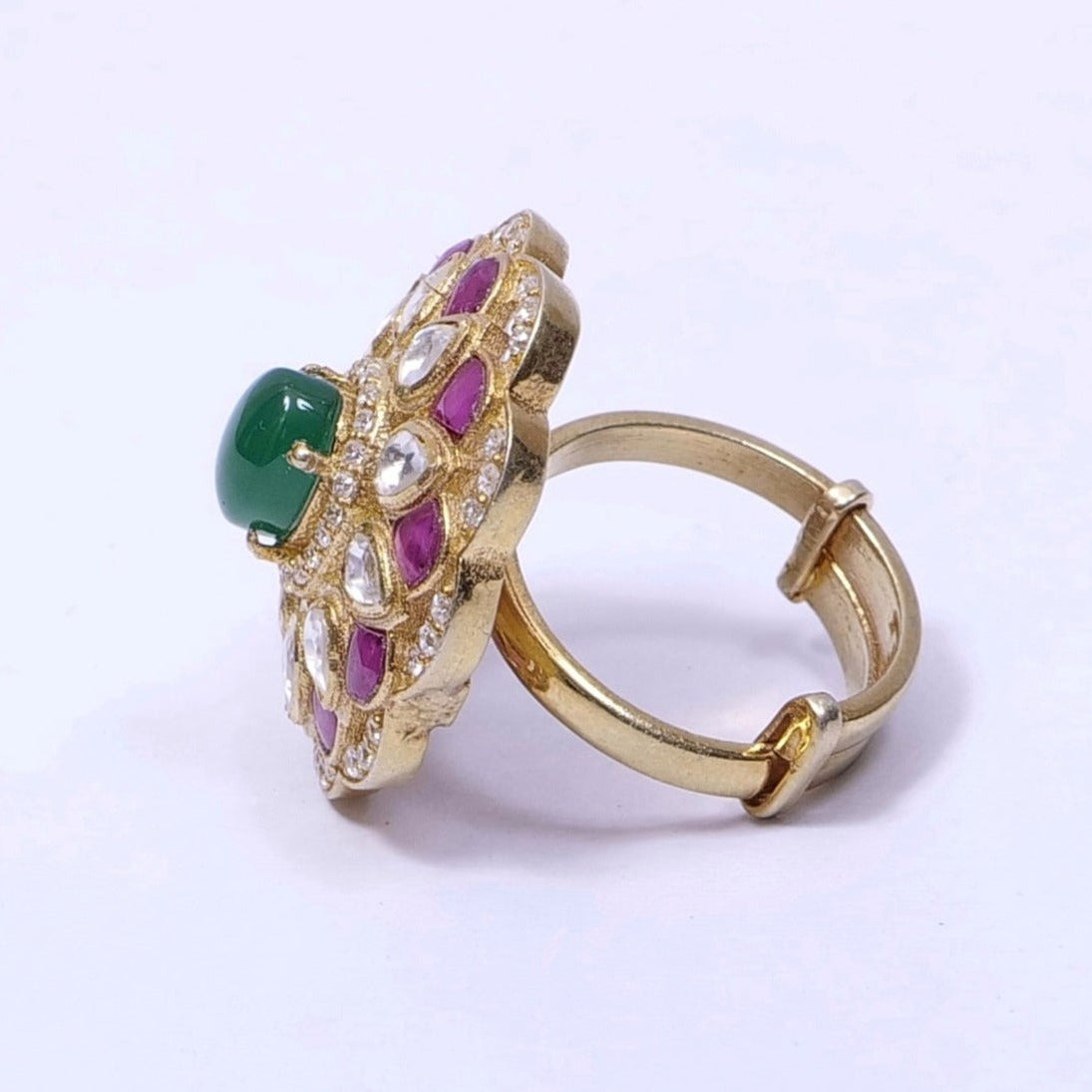 Moissanite Polki Florete Ring in Sterling Silver