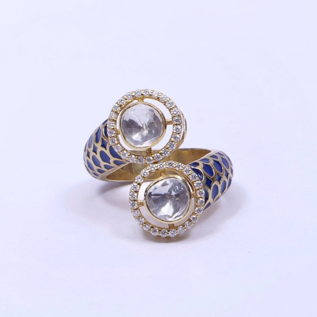 Handcrafted Adjustable 92.5 Silver Ring with Moissanite polki