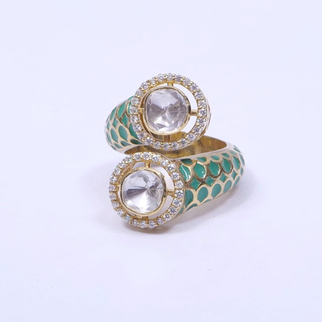 Handcrafted Adjustable 92.5 Silver Ring with Moissanite polki