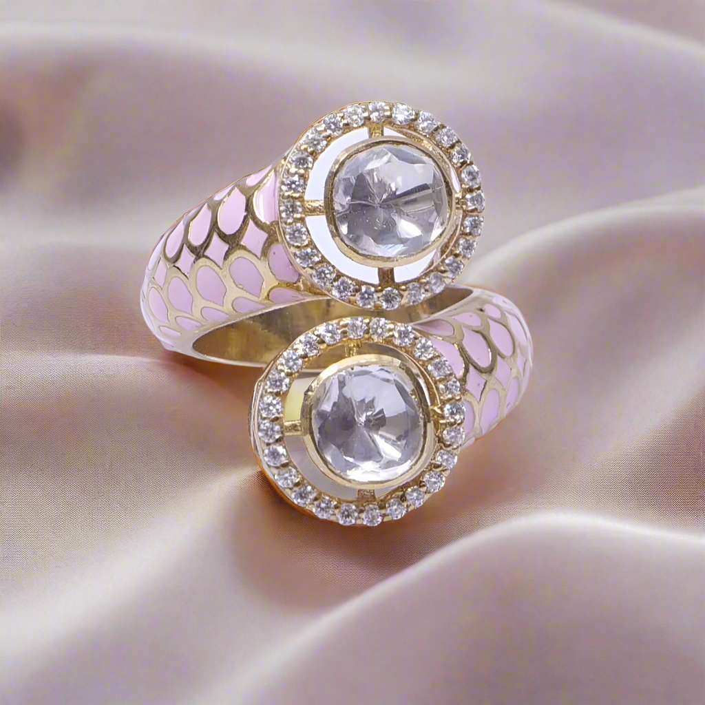 Handcrafted Adjustable 92.5 Silver Ring with Moissanite polki